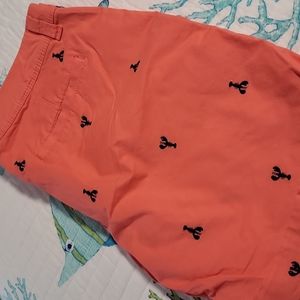 Coral shorts, tiny embroidered Navy blue lobsters. Size 12